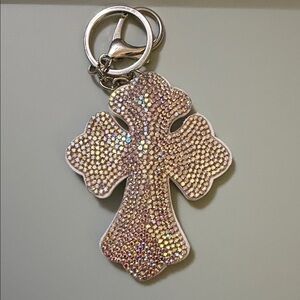 Crystal-Encrusted Cross Keychain